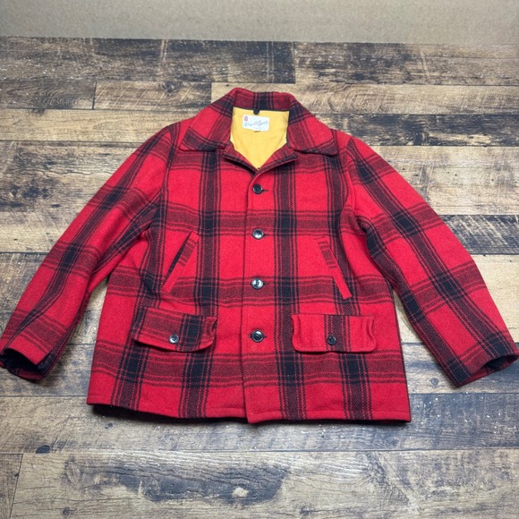 King-O-Sports‎ Wool Plaid Jacket Button Front Coat Red Black Mens Size 40 - Picture 1 of 7